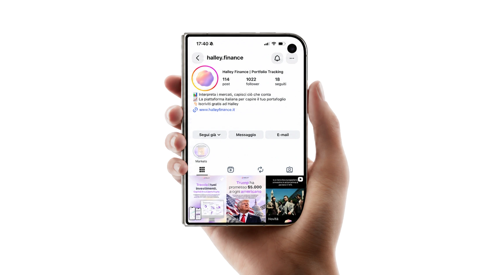 Profilo Instagram di Halley Finance